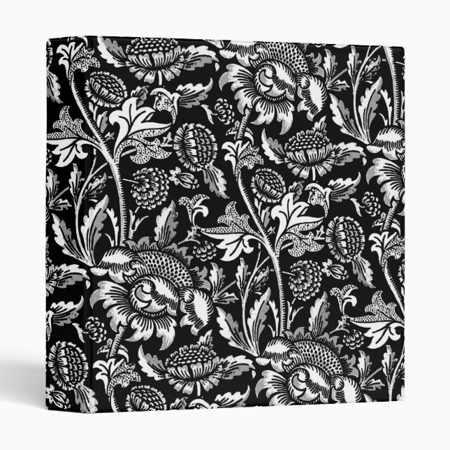 Classeur William Morris Sunflowers, noir et blanc (Devant/Côté)