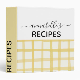 Classeur Yellow Cottagecore Plaid Girly Monogramme Recette