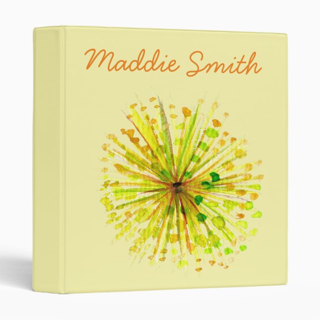Classeur Yellow wildflower dandelion watercolor flower (Devant/Côté)