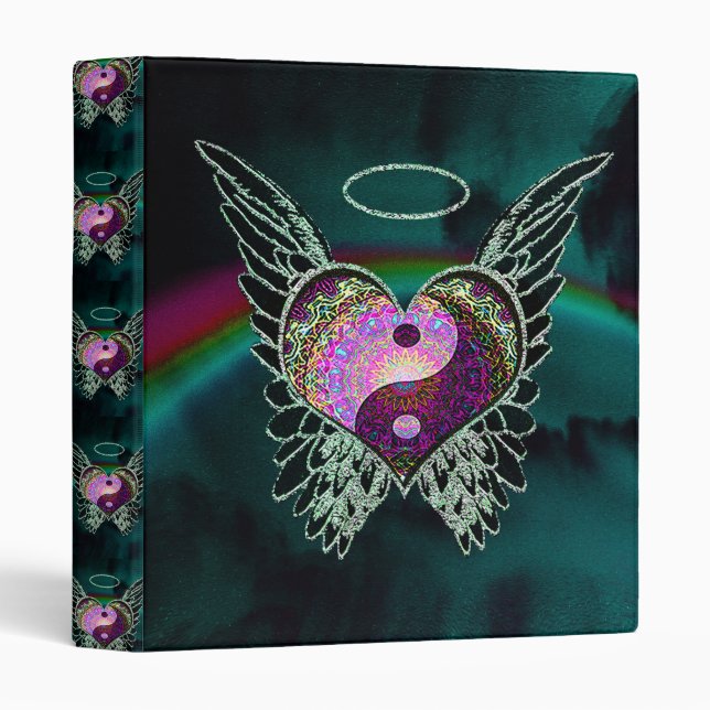 Classeur Yin Yang, ailes d'ange et coeur (Devant/Côté)