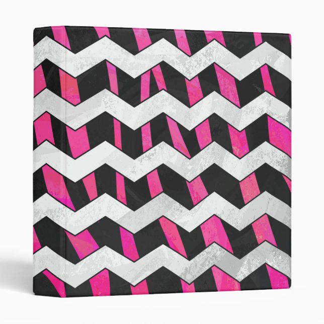 Classeur Zebra Chevron noir et rose chaud (Devant/Côté)