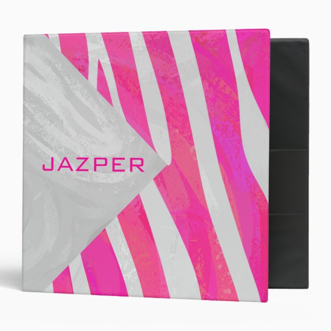 Classeur Zebra Hot rose et blanc avec Monogramme (Devant/intérieur)