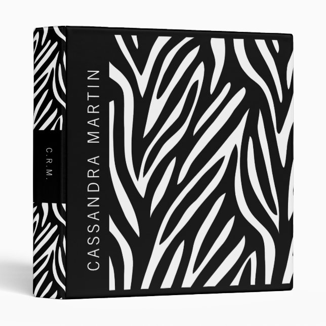 Classeur Zebra Stripes Bold Jungle Safari Thème avec nom (Devant/Côté)