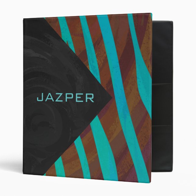 Classeur Zèbre Marron et sarcelle avec monogramme (Devant/intérieur)