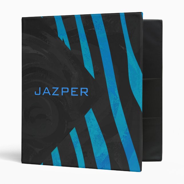 Classeur Zèbre Noir et Bleu avec Monogramme (Devant/intérieur)