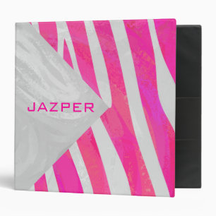 Classeur Zèbre Rose Chaud et Blanc avec Monogramme