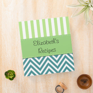 Classeur Zigzag Bleu, Chevron, Grandes Vertes, Votre Nom