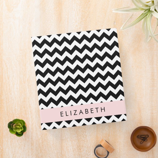 Classeur Zigzag noir et blanc, Motif Chevron, Votre nom (In Situ)