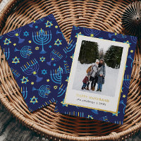 Classi Blue gold Menorah Stars 3 Photos Hanukkah