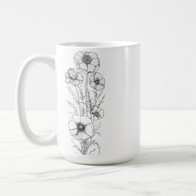 Classic 15 oz Floral Outline Mug (Left)