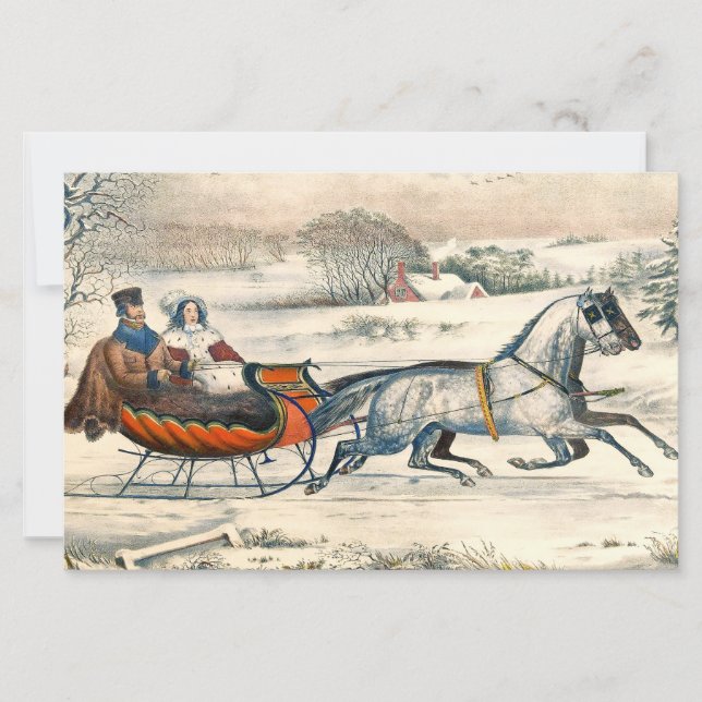Classic 1853 Sleigh Ride Currier Ives Road Winter (Front)