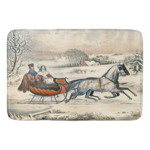 Classic 1853 Sleigh Ride Currier Ives Road Winter Bath Mat