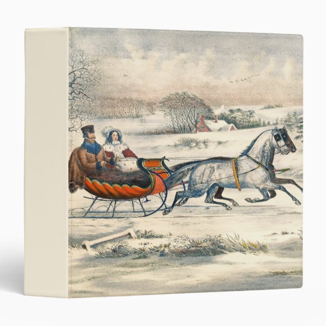 Classic 1853 Sleigh Ride Currier Ives Road Winter Binder (Front/Spine)