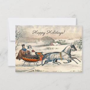 Classic 1853 Sleigh Ride Currier Ives Road Winter Card