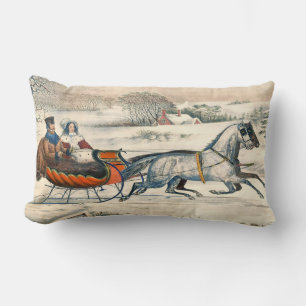 Classic 1853 Sleigh Ride Currier Ives Road Winter Lumbar Pillow