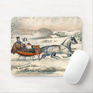 Classic 1853 Sleigh Ride Currier Ives Road Winter Mouse Pad