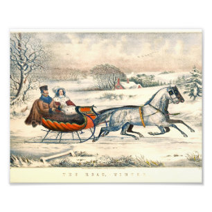 Classic 1853 Sleigh Ride Currier Ives Road Winter Photo Print