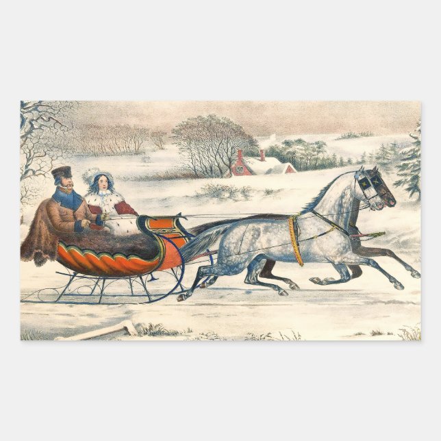 Classic 1853 Sleigh Ride Currier Ives Road Winter Sticker (Front)