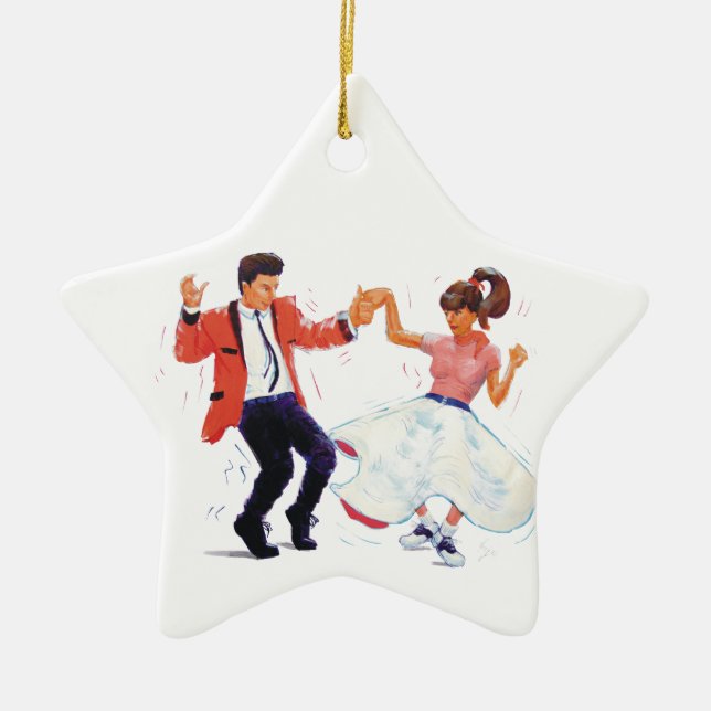classic 1950s fifties rock n roll jivers cartoon ceramic ornament (Front)