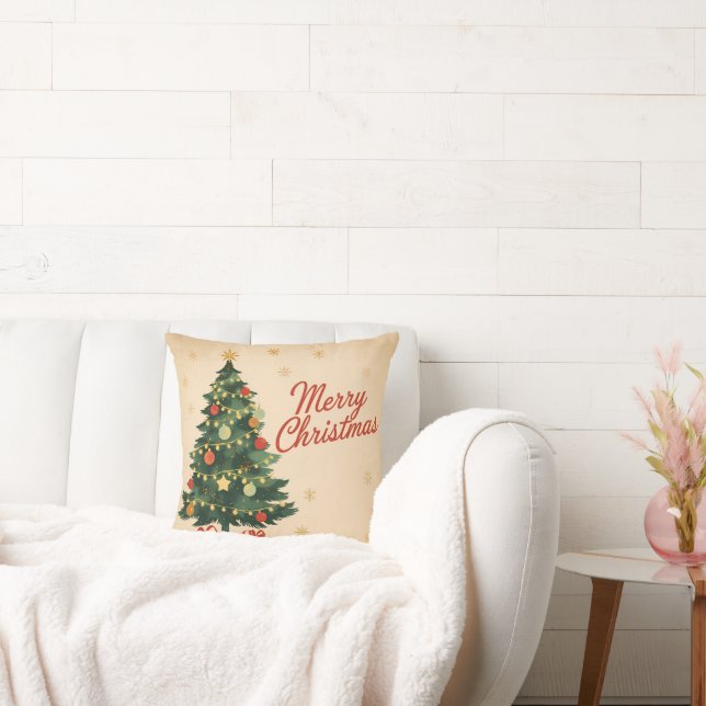 Classic 1950s Merry Christmas  Throw Pillow (Couch)