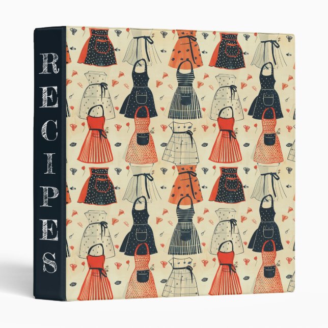 Classic 1950s Style Apron in Orange, Black, Cream Binder (Front/Spine)