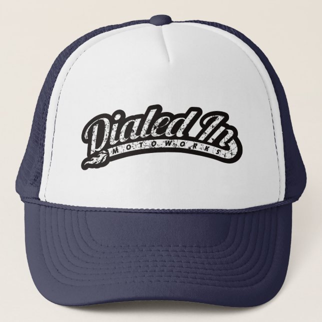 Classic 1950s Style Motorcyle Logo Design Trucker Hat (Front)