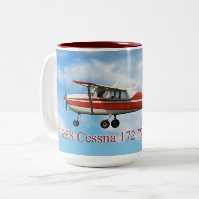 Classic 1958 Cessna 172 "Straight Tail" Two-Tone Coffee Mug (Front Left)