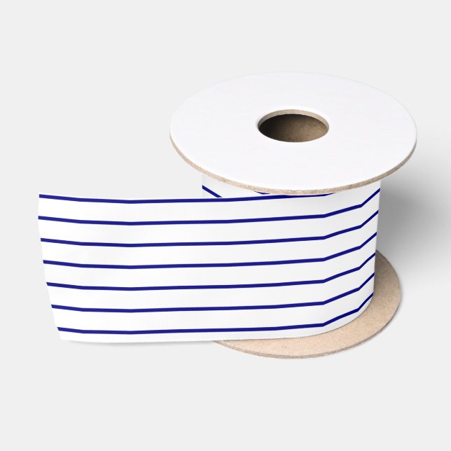  Classic 1/2 Inch Navy Blue Pinstripe on a White B Satin Ribbon (Spool)