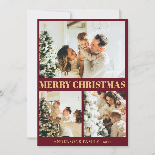 Classic 1 Photo Typography Merry Christmas Holiday Card (Front)