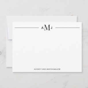 Classic 3-Letter Monogram, Black Personalized Flat Card