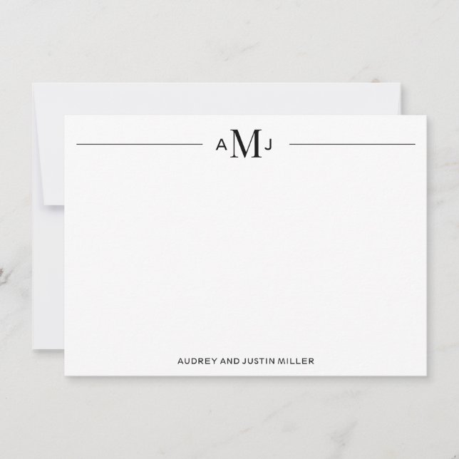 Classic 3-Letter Monogram, Black Personalized Flat Card (Front)