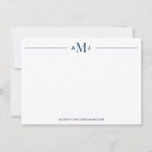 Classic 3-Letter Monogram, Blue Personalized Flat Card