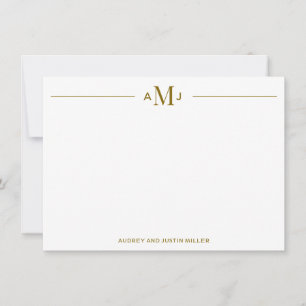Classic 3-Letter Monogram, Gold Personalized Flat Card