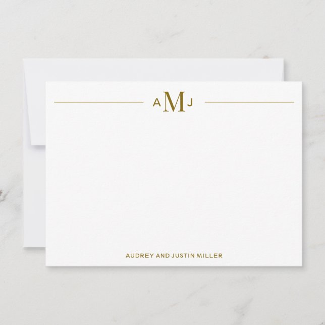 Classic 3-Letter Monogram, Gold Personalized Flat Card (Front)