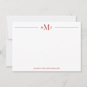 Classic 3-Letter Monogram, Red Personalized Flat Card
