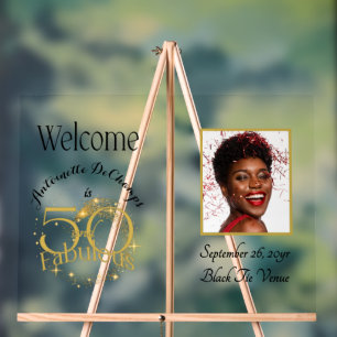 Classic 50 & Fabulous Customized Gold Black Script Acrylic Sign