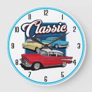 Classic 50's Cars Large Clock