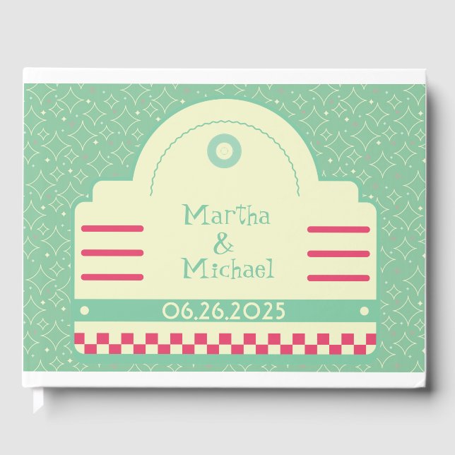 Classic 50s Diner Graphic Wedding Guest Book (Front)