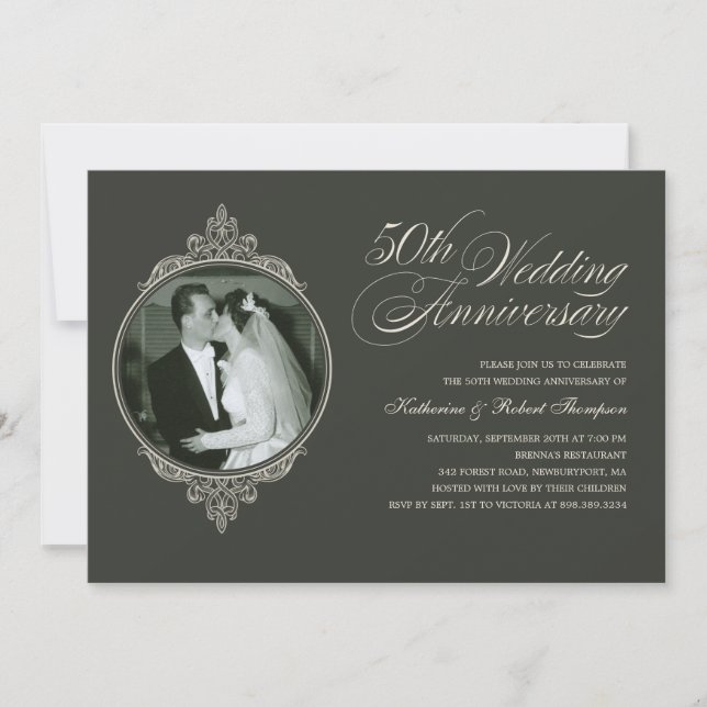 Classic 50th Anniversary Photo Dark Invitations (Front)