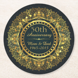 Classic 50th Wedding Anniversary Round Paper Coaster