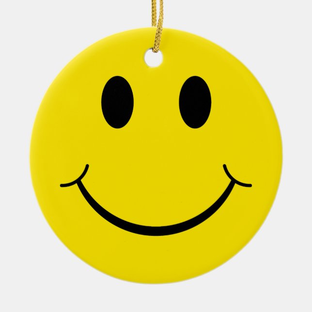 Classic 70's Yellow Happy Face Ceramic Ornament (Front)