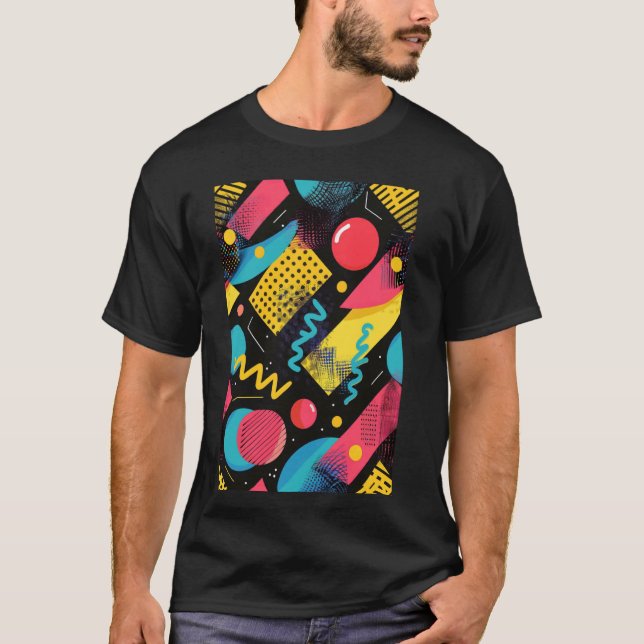 Classic 80s Style Synthwave Pattern Art T-Shirt (Front)