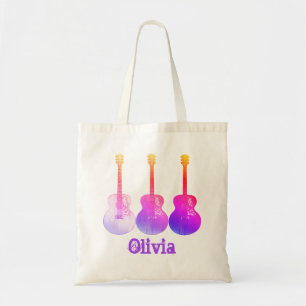 Classic Acoustic Guitar Pink Pop Art Name Olivia Tote Bag