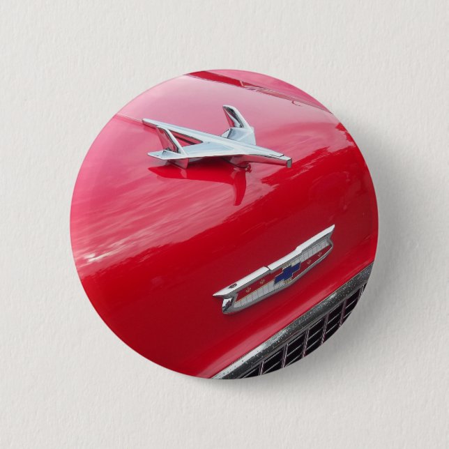 Classic aero style hood ornament with red paint 2 inch round button (Front)