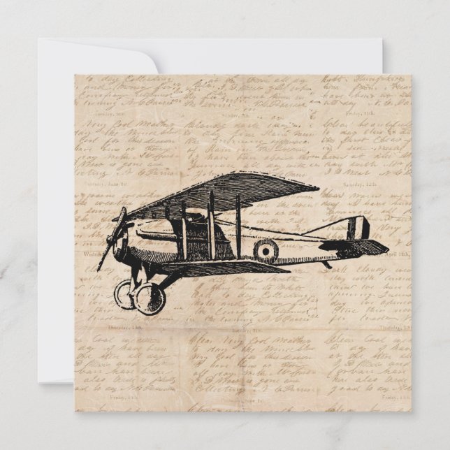 Classic Airplane Antique Aviation Art Script Paper Holiday Card (Front)