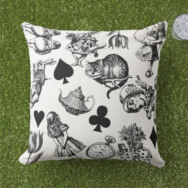  Classic Alice in Wonderland Characters: Original  Outdoor Pillow (Grass)