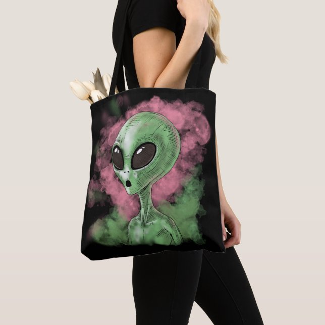 Classic Alien Illustration Tote Bag (Close Up)