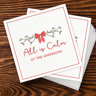 Classic "All is Calm" Personalized Christmas Party Napkin