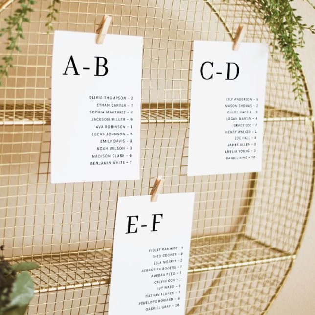 Classic Alphabetical Wedding Seating Chart Card (Creator Uploaded)