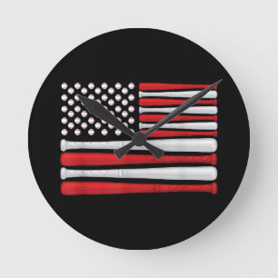 Classic American Baseball Flag - Vintage Baseball Round Clock